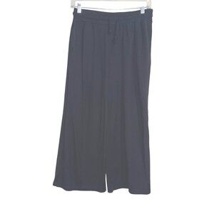 Black Wide-Leg Lounge Pants With Elastic Waist & Drawstring